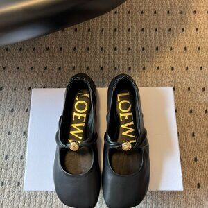 Loewe Ballet Flats – Sleek Black Leather with Elegant Gold Button, Brand New! 👟